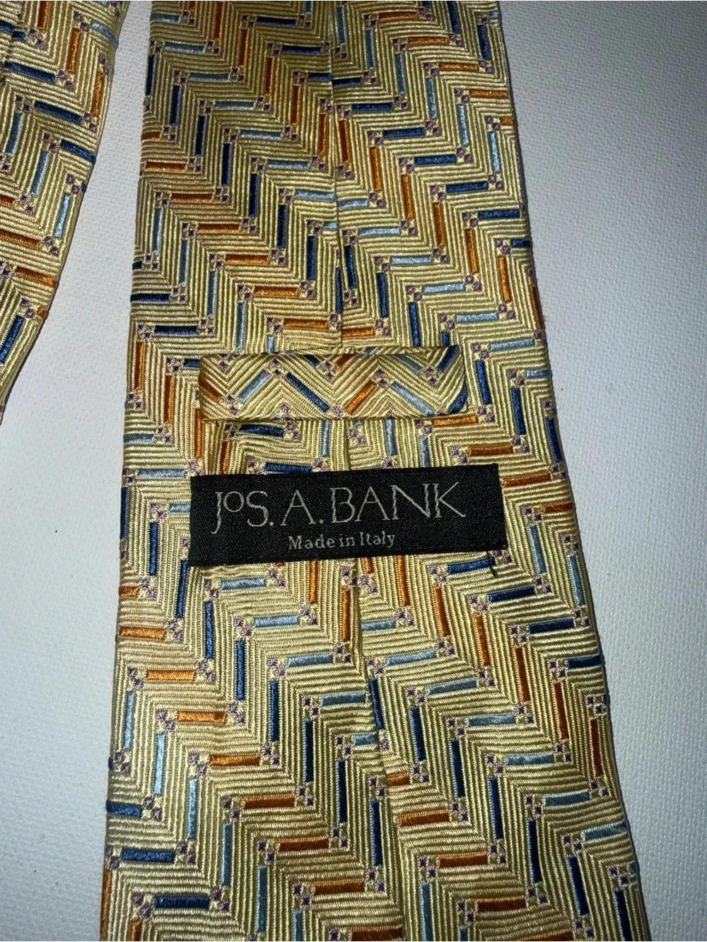 Jos. A. Bank Zigzag Silk-Style Tie in Gold, Navy, and Brown